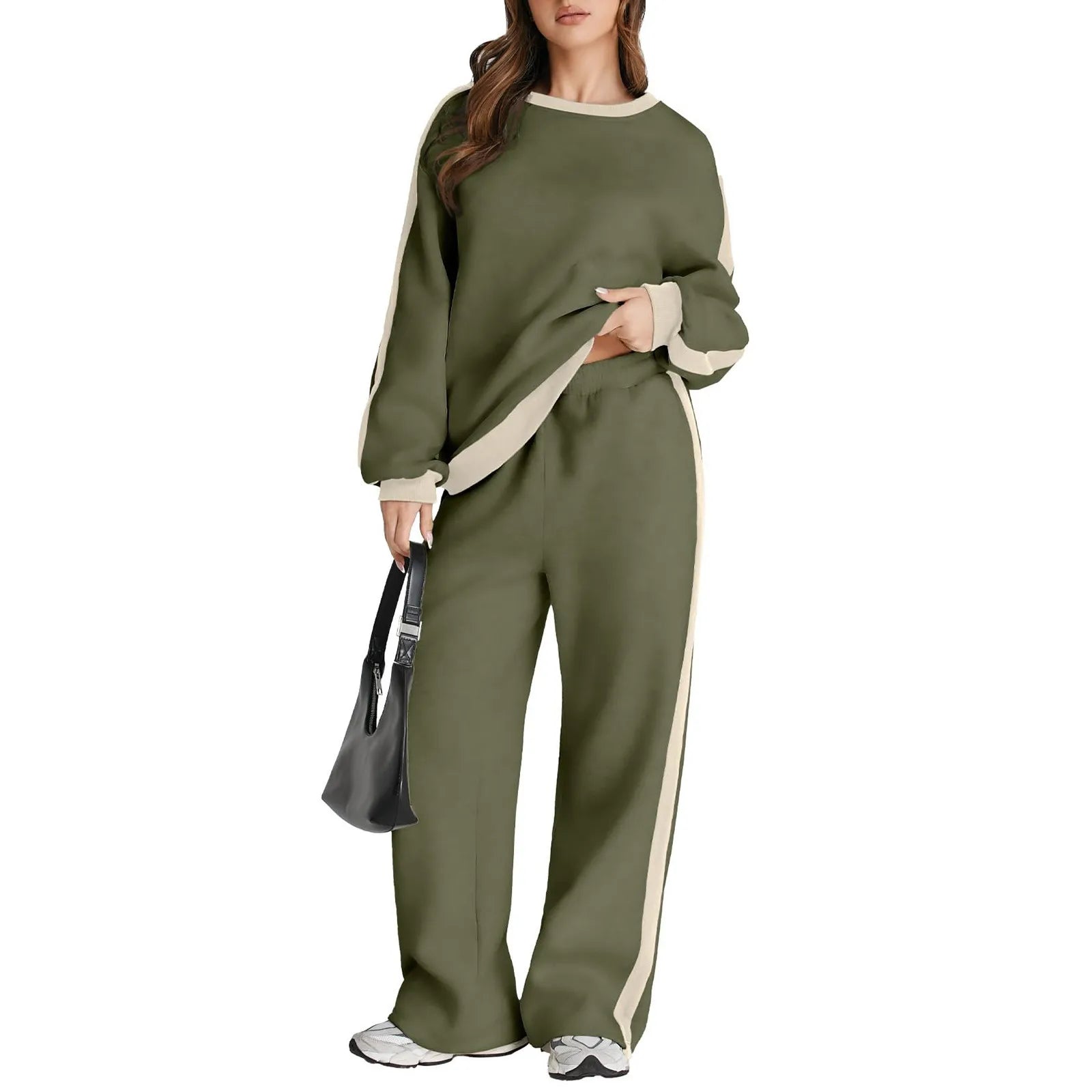 Cross-Border Spring and Autumn Casual Elegant Simple Color-Block Long Sleeve Fashion Loose Commuter Style Base Pullover Sweatshi by All Mart Bristol Ltd