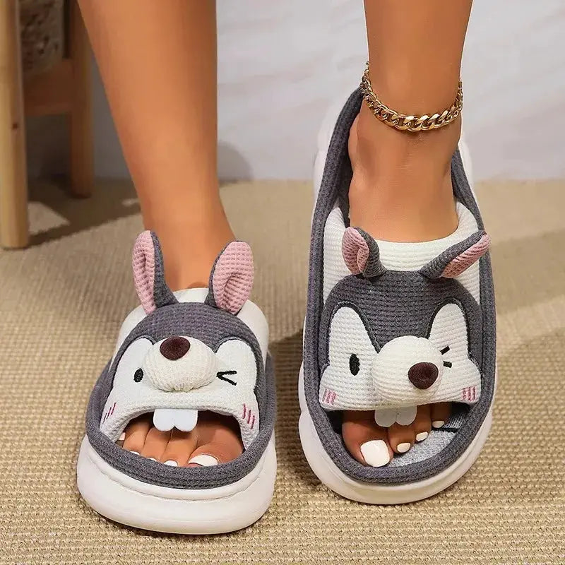 Home Linen Slipper for Women Cute Bunny Clouds Flip Flops Female Design Cozy Shoes Slides Four Season Platform Couples Sandals by All Mart Bristol Ltd
