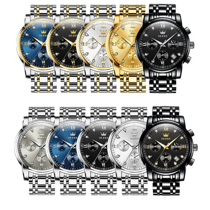 OLEVS Popular men's watches stainless steel black Moon Phase Chronograph quartz watch for man date Original brand wristwatch by All Mart Bristol Ltd
