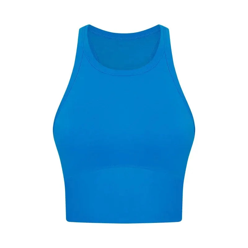 Built-in chest patch, high-end women's yoga vest, nude feel Leica gym exercise sports bra, hanging neck style by All Mart Bristol Ltd