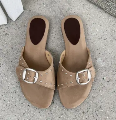 2026 Summer New French Style Buckle Slide Sandals Women Flat Leopard Print Beach Holiday Outdoor Slippers by Dropshipman