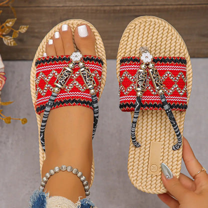 Bohemian Flat Plus Size Flip Flops Ethnic Style by Dropshipman