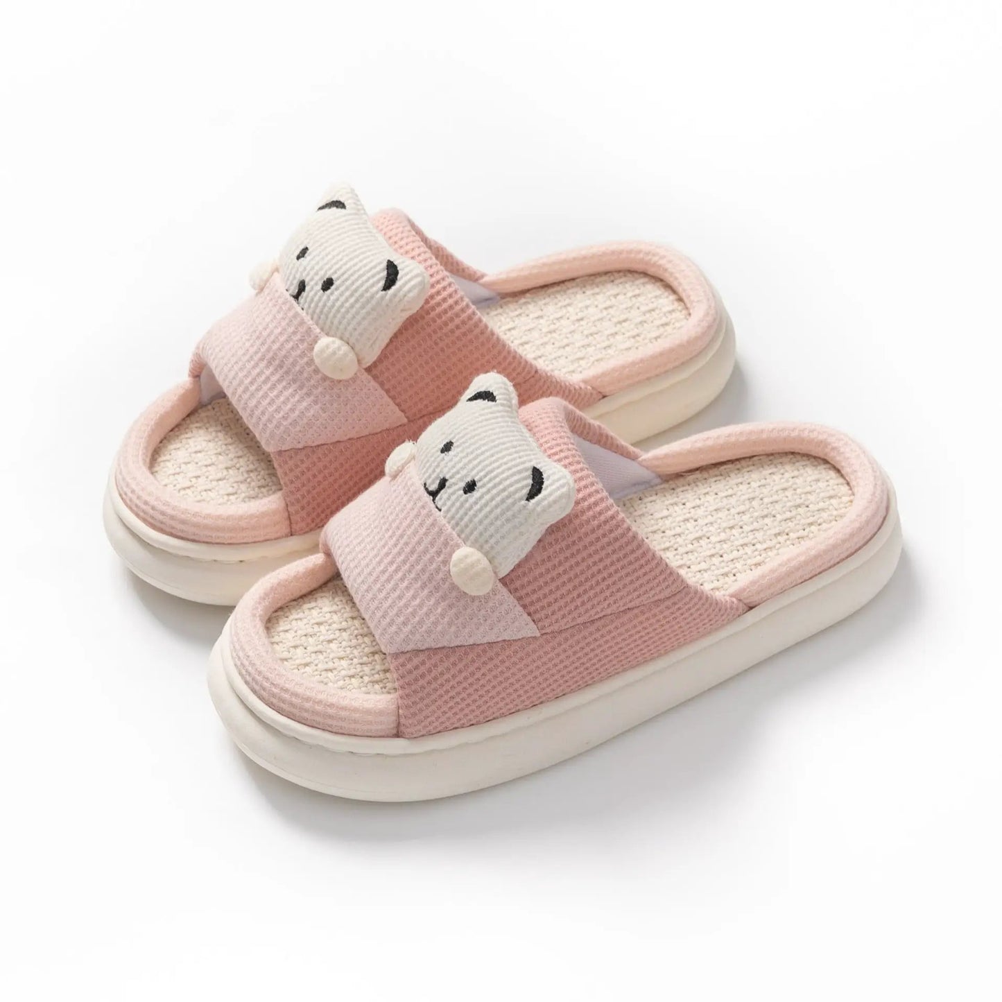 Cute Cartoon Bear Slippers Spring And Autumn Fashion Thick-soled Mute Linen Slipper Women's House Shoes by Dropshipman