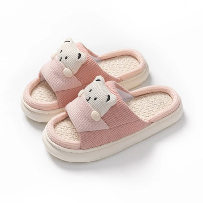 Cute Cartoon Bear Slippers Spring And Autumn Fashion Thick-soled Mute Linen Slipper Women's House Shoes by Dropshipman