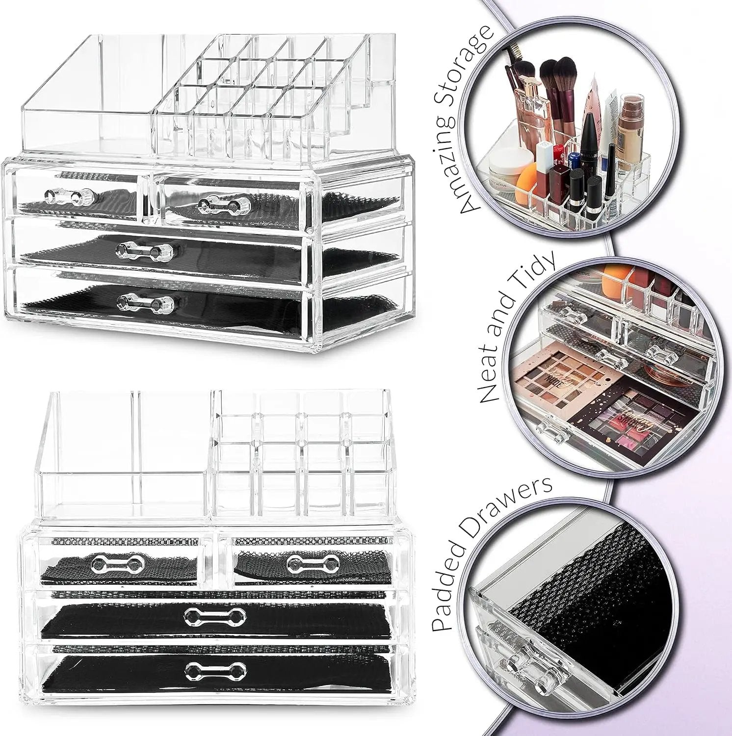 Stylish Acrylic Makeup Organizer for Women & Teens - 4-Tier Clear Storage Box for Cosmetics, Jewelry & Skincare - Perfect for Bathroom & Dressing Table by All Mart Bristol Ltd