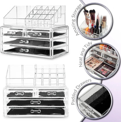 Stylish Acrylic Makeup Organizer for Women & Teens - 4-Tier Clear Storage Box for Cosmetics, Jewelry & Skincare - Perfect for Bathroom & Dressing Table by All Mart Bristol Ltd