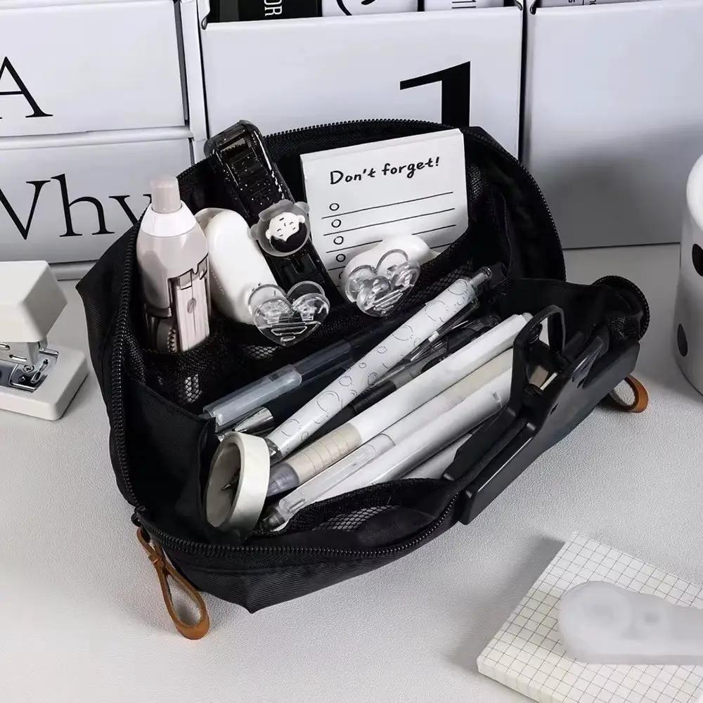 1Pc-Simple Black Canvas Pencil Case with Large Capacity Stationery Storage Bag, School Student Supplies by All Mart Bristol Ltd