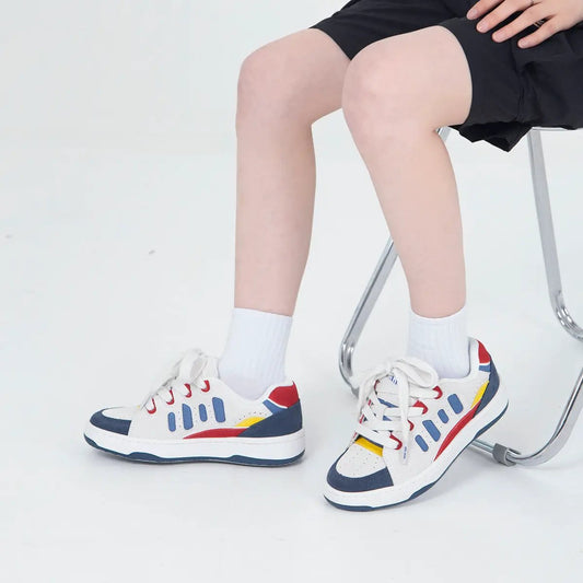 Suede White Blue Reddish Yellow Color Contrast Patchwork BAKE Men And Women Skateboard Shoes by Dropshipman