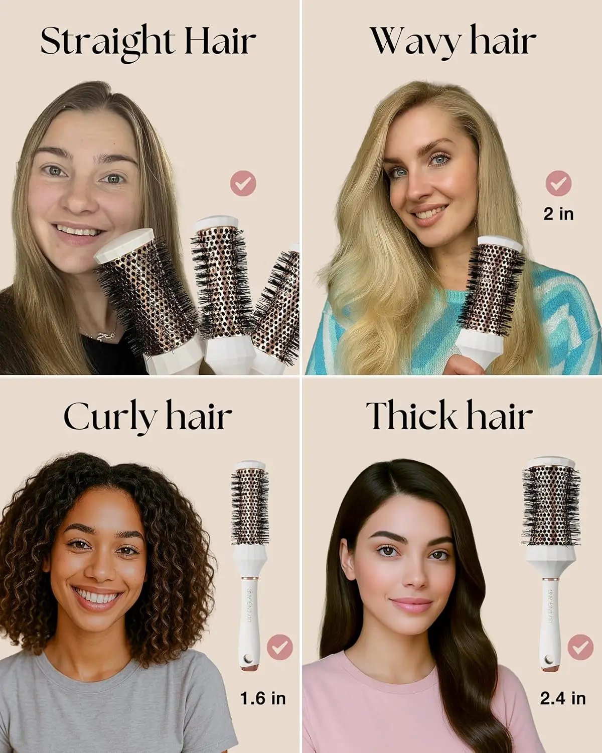 Professional Round Hair Brush Set - 4 Piece Blow Dry Kit with 3 Round Brushes & Comb - Perfect Beauty Gift for Women by All Mart Bristol Ltd
