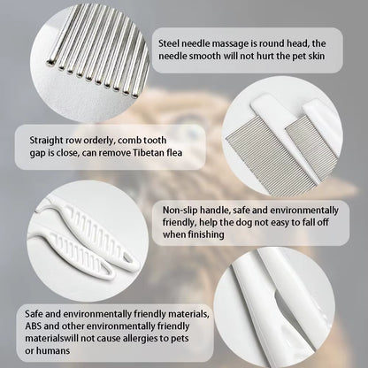 1Pcs Pet Flea Comb Cat/Dog Beauty Comb Stainless Steel Portable Pet Specific Dense Tooth Hair Removal Massage Cleaning Supplies