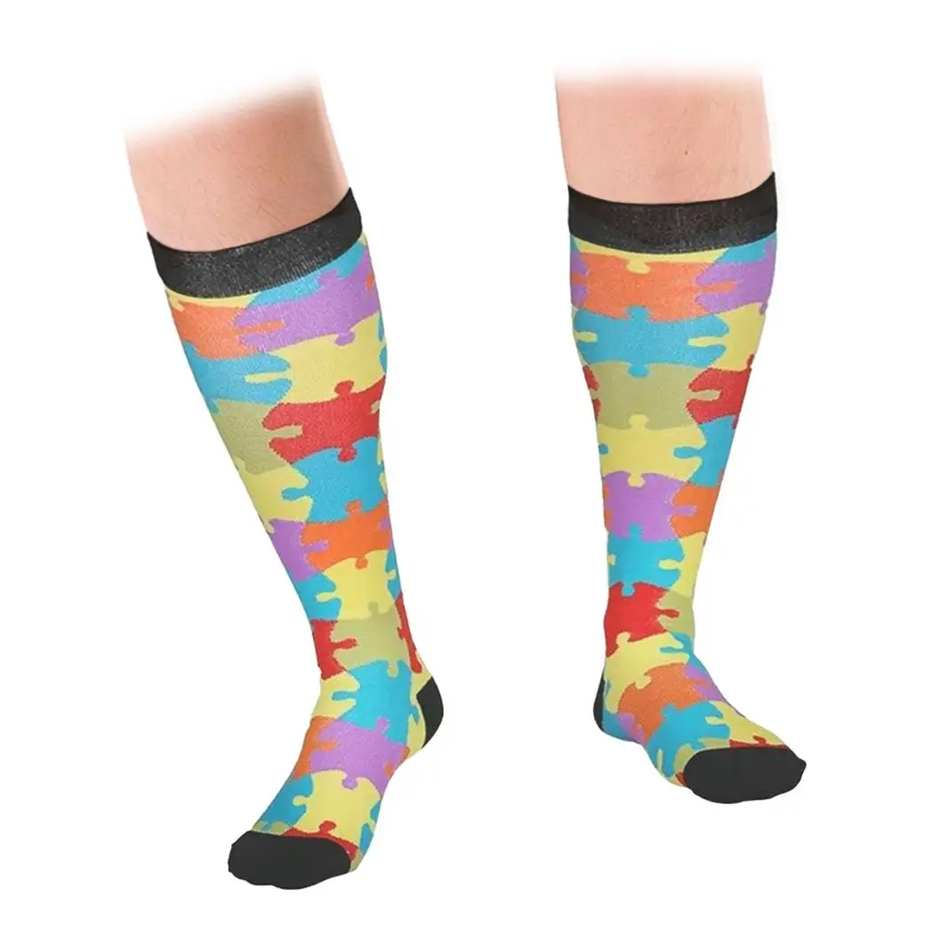 Flo Fashion Bright Pattern Knee-High With Nylon, Yarn & Spandex Compression Sock, Puzzle, L/XL by Flo