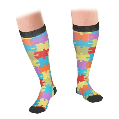 Flo Fashion Bright Pattern Knee-High With Nylon, Yarn & Spandex Compression Sock, Puzzle, L/XL by Flo