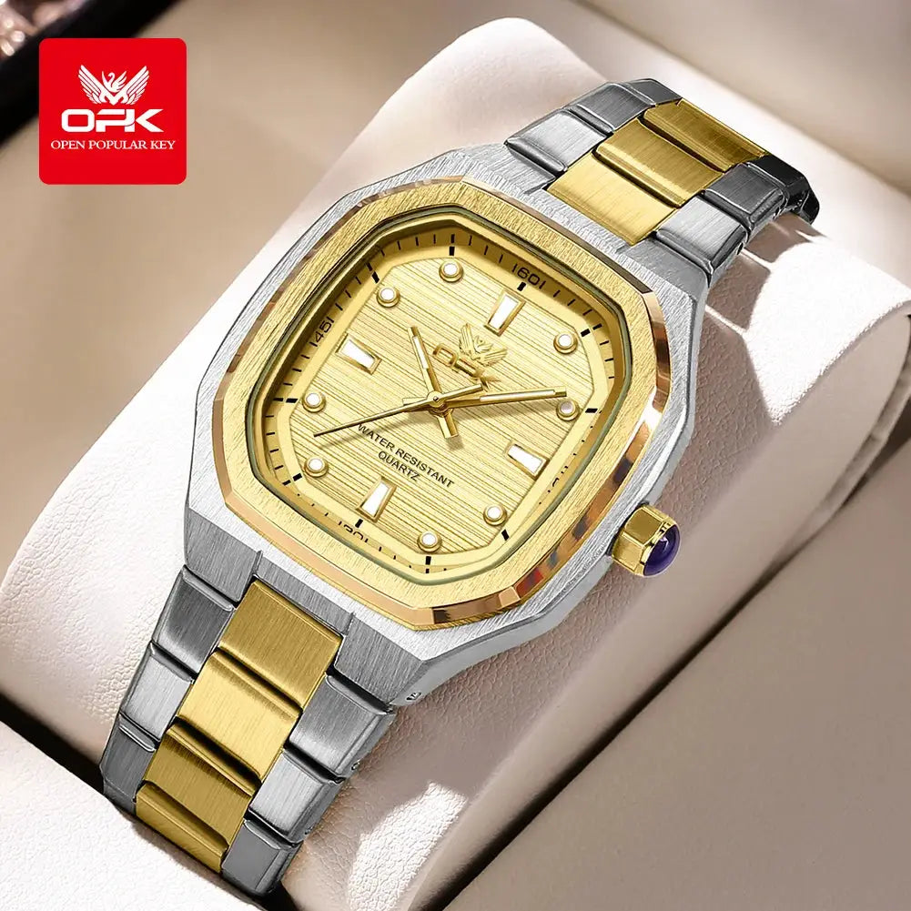 OPK 6044 Original Men Watches Stainless steel Waterproof New Men's Watch Square Dial Luminous Quartz Watch for Men by All Mart Bristol Ltd