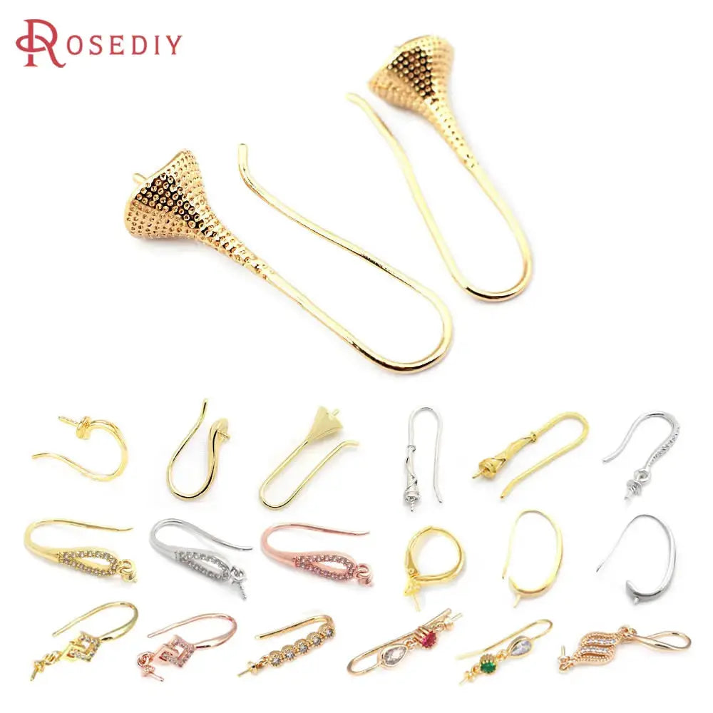 18K Gold Color Brass Can fit Half Hole Beads with Half Pins Earrings Hooks High Quality Jewelry Making Diy Findings Accessories by All Mart Bristol Ltd
