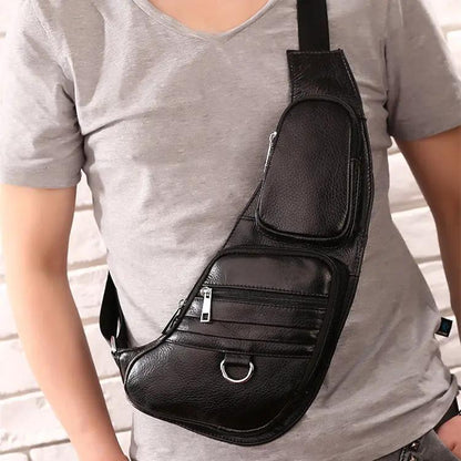Leather Men's Chest Bag First Layer Cowhide Casual Satchel by Dropshipman