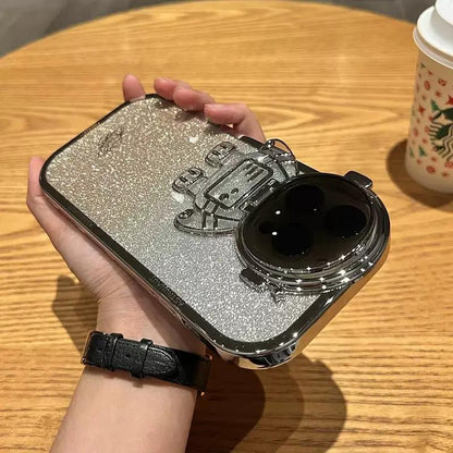 Glitter Astronaut Camera Stand Phone Case For I14 13 12 11 Pro Max XR 14 Plus Invisible Lens Bracket Plating Soft Cover by Dropshipman