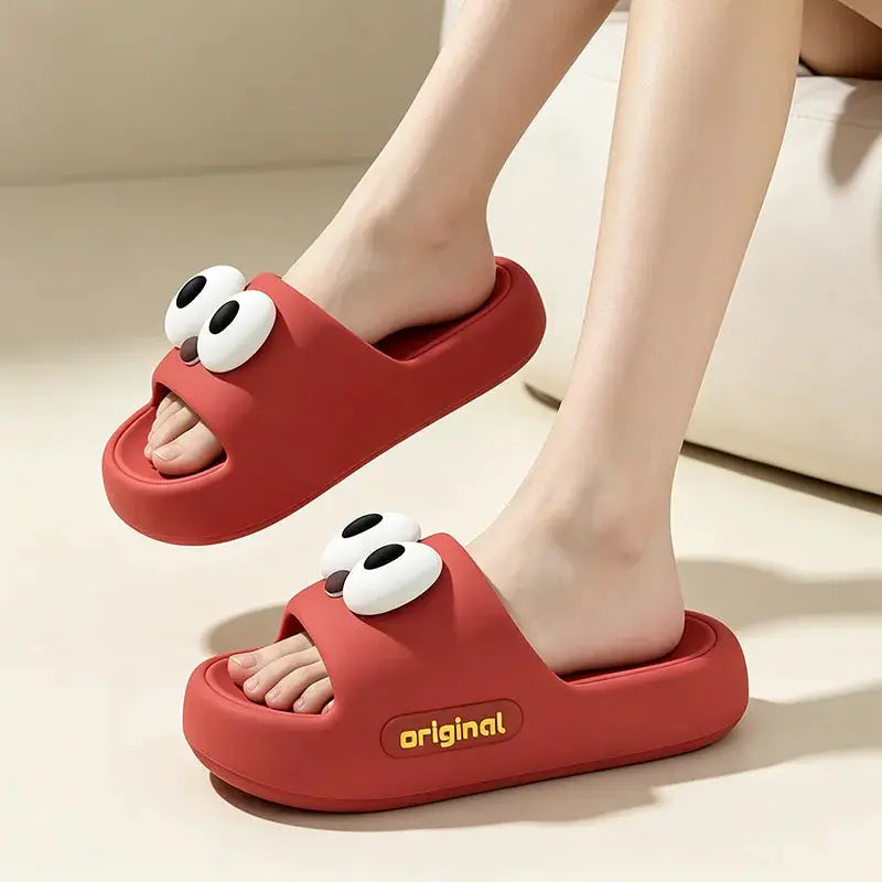 Cute Big Eyes Decorat Couple's Indoor Slippers Summer 2026 Comfort Thick Bottom Home Slippers Lightweight Non Slip Slides Women by All Mart Bristol Ltd