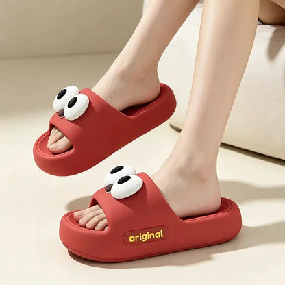 Cute Big Eyes Decorat Couple's Indoor Slippers Summer 2026 Comfort Thick Bottom Home Slippers Lightweight Non Slip Slides Women by All Mart Bristol Ltd