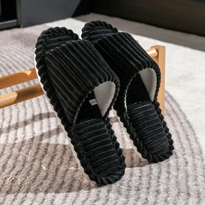 Open-Toe Breathable House Slippers for Women, Non-Slip Indoor Flat Comfort Striped/Solid Bathroom Slides for Hardwood Floors by All Mart Bristol Ltd