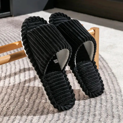Open-Toe Breathable House Slippers for Women, Non-Slip Indoor Flat Comfort Striped/Solid Bathroom Slides for Hardwood Floors by All Mart Bristol Ltd