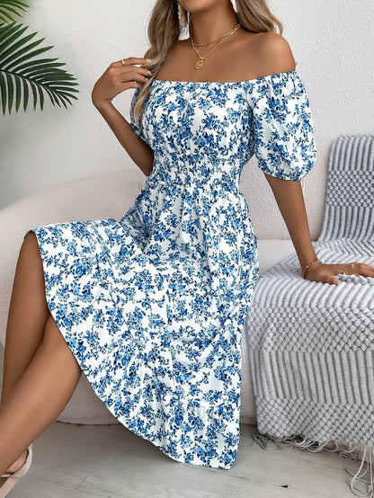 Floral Print Square Collar Dress Summer Fashion Ruffles Dresses Women's Clothing by Dropshipman