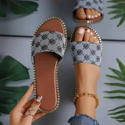 Summer Flower Print Flat Sandals For Women Non-slip Slides Slippers Vacation Casual Beach Shoes by Dropshipman