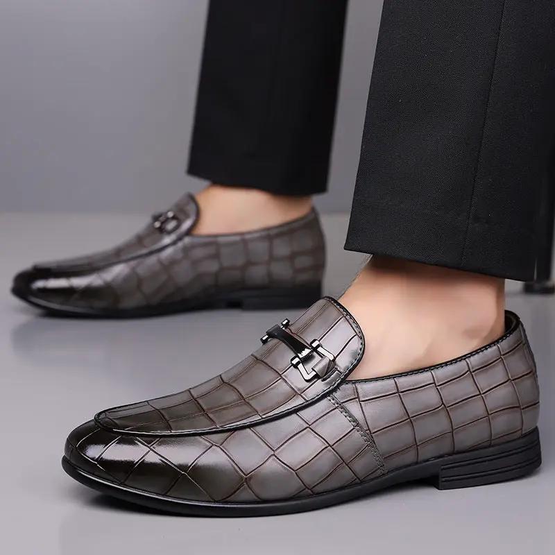 Men's Plaid Light Luxury Plus Size Rubber Sole Lightweight Leather Shoes by Dropshipman