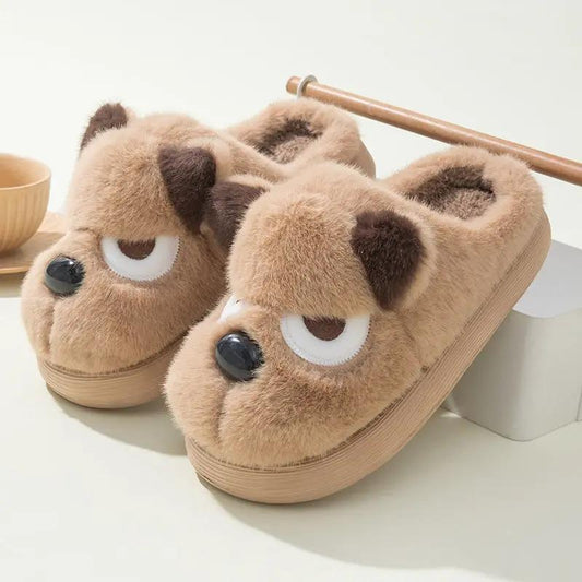 Warm And Cute Puppy Platform Non Slip Cotton Slippers by Dropshipman