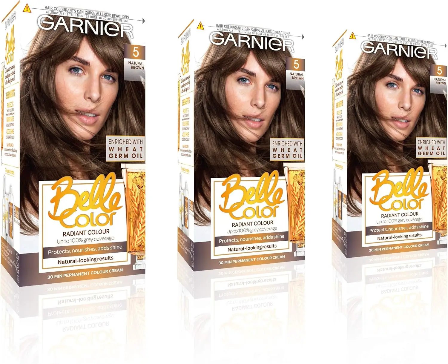 Belle Color Permanent Brown Hair Dye - Natural Looking Color & 100% Grey Coverage - 3 Pack of 5 Natural Brown by All Mart Bristol Ltd
