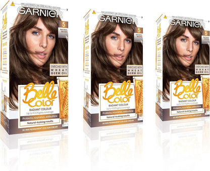 Belle Color Permanent Brown Hair Dye - Natural Looking Color & 100% Grey Coverage - 3 Pack of 5 Natural Brown by All Mart Bristol Ltd