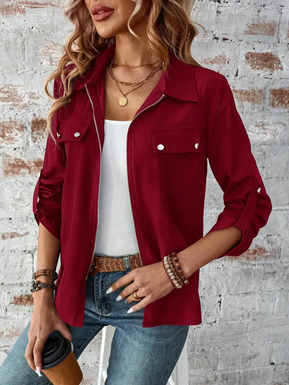 New Style European-Style Collar Zipper Cardigan with A Hood and A Plain-Colored Long-Sleeved Coat for Women by All Mart Bristol Ltd