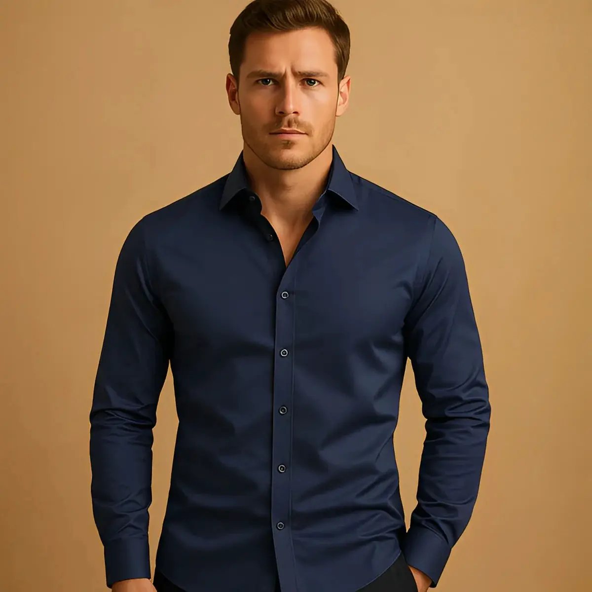 Men's Shirt Business Button Down Shirt Summer Solid Color Long Sleeve Lapel Vacation Shirt Fashion Temperament Casual Tops by Dropshipman