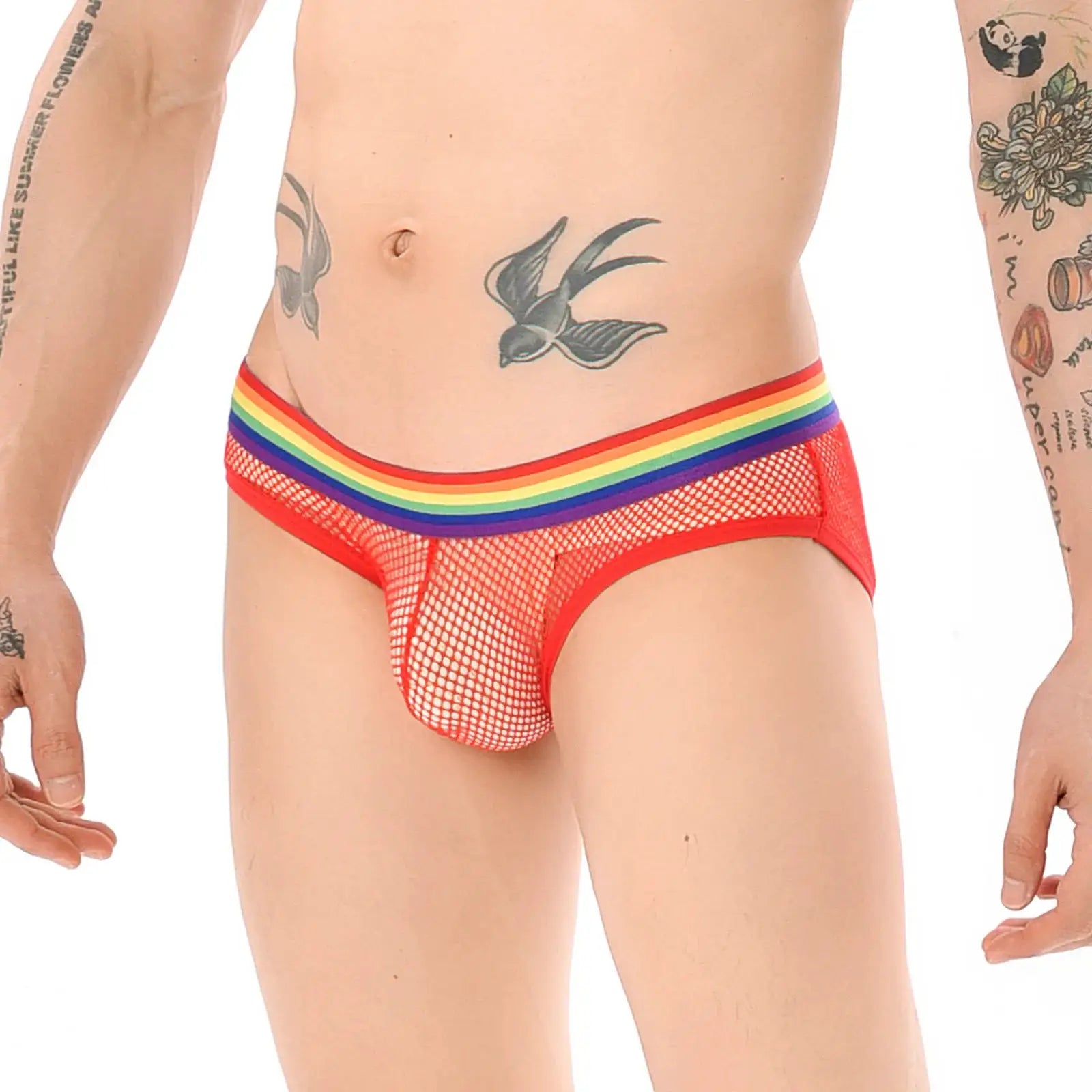 【GWH_60】Men's Underwear Mesh Rainbow Waistband Briefs Sheer Sexy Underpants by All Mart Bristol Ltd