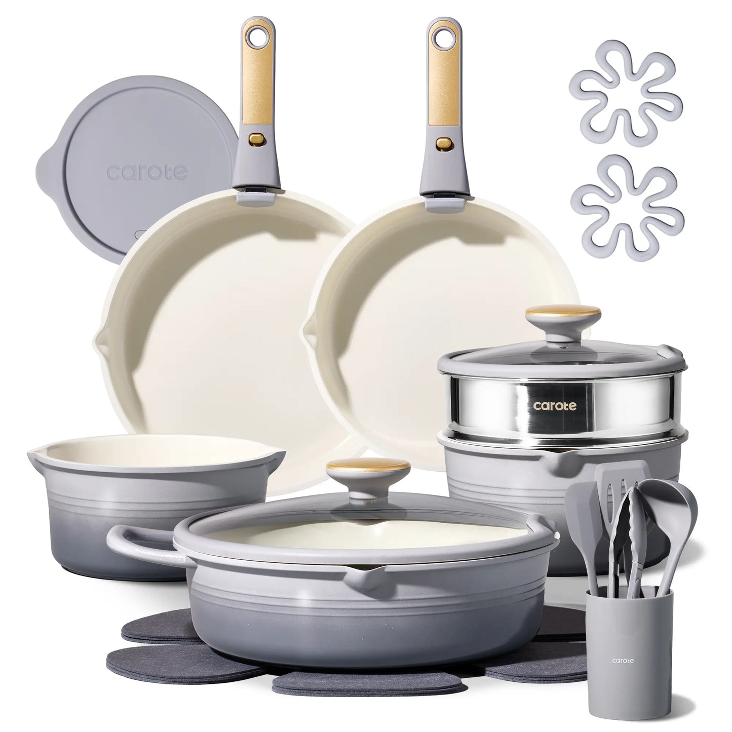 [Official]Carote 22Piece Gradient Color Ceramic Cookware Set Nonstick with Detachable Handle,Steamer, Utensils Set, Big Capacity by All Mart Bristol Ltd