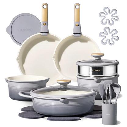 [Official]Carote 22Piece Gradient Color Ceramic Cookware Set Nonstick with Detachable Handle,Steamer, Utensils Set, Big Capacity by All Mart Bristol Ltd