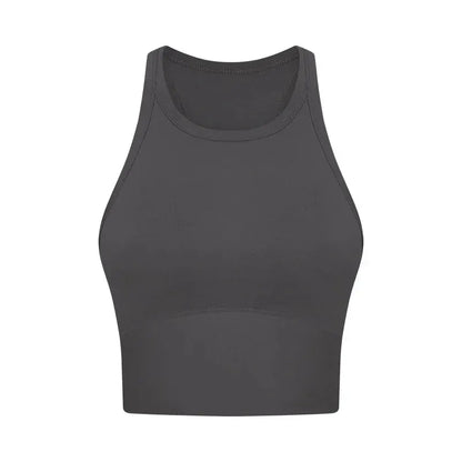 Built-in chest patch, high-end women's yoga vest, nude feel Leica gym exercise sports bra, hanging neck style by All Mart Bristol Ltd