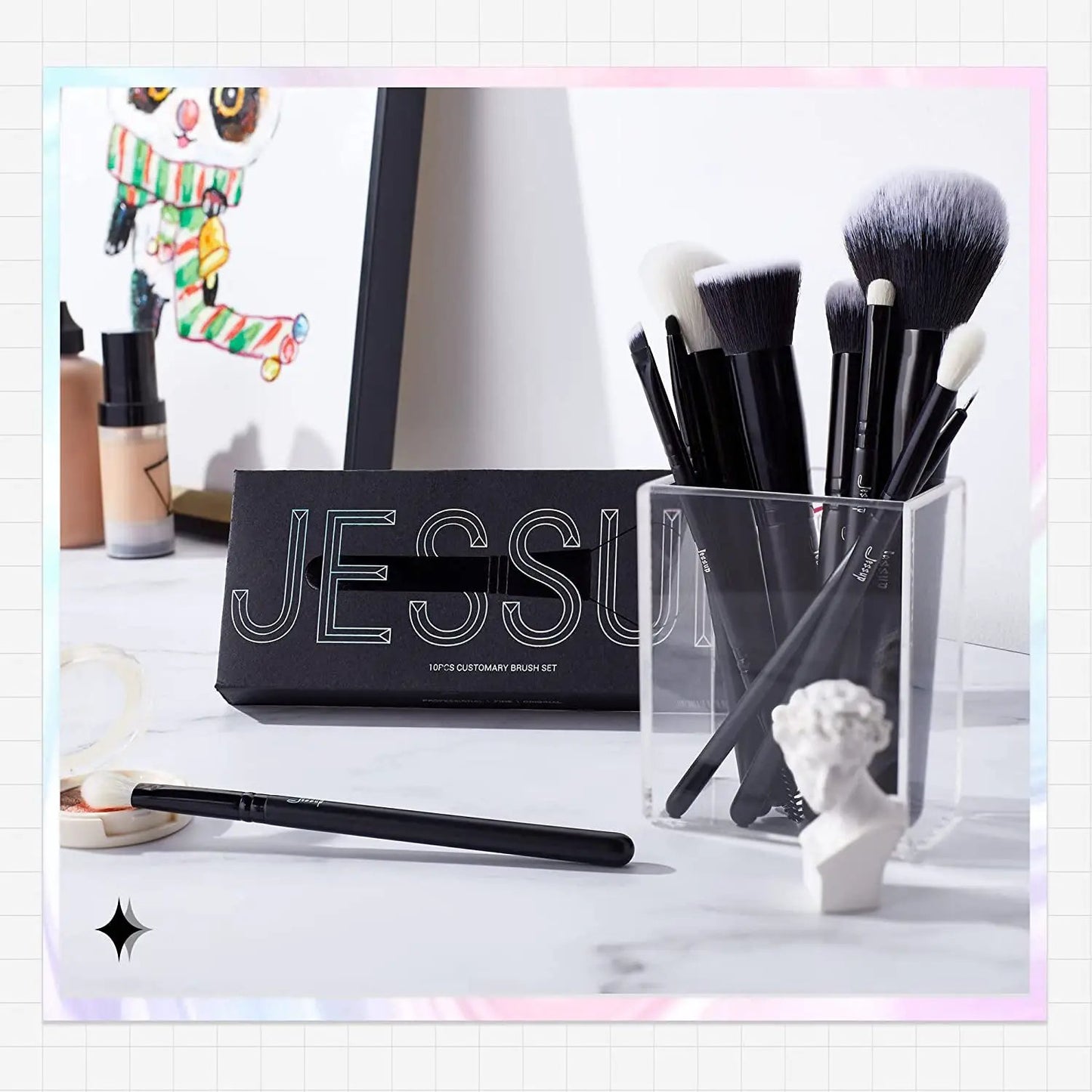 Professional 10-Piece Makeup Brush Set - Premium Black Brushes for Flawless Foundation, Blending, Blush, Concealer, Eyeshadow, Eyebrow, and Eyeliner Application by All Mart Bristol Ltd