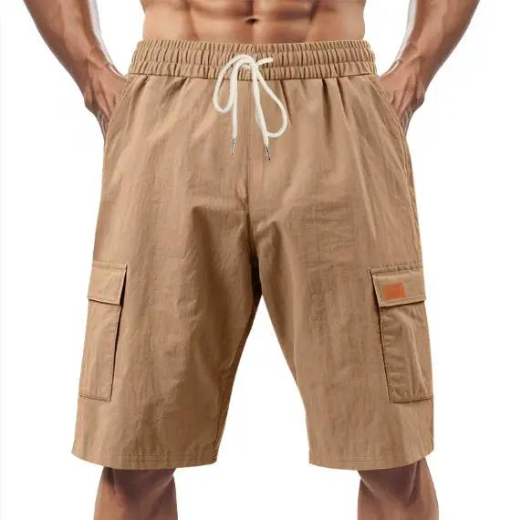 Loose Sports And Leisure Solid Color Linen Drawstring Shorts by Dropshipman