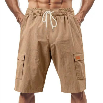 Loose Sports And Leisure Solid Color Linen Drawstring Shorts by Dropshipman