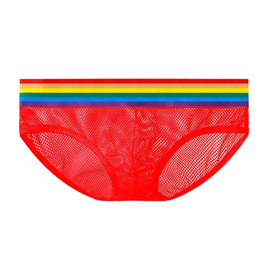 【GWH_60】Men's Underwear Mesh Rainbow Waistband Briefs Sheer Sexy Underpants by All Mart Bristol Ltd