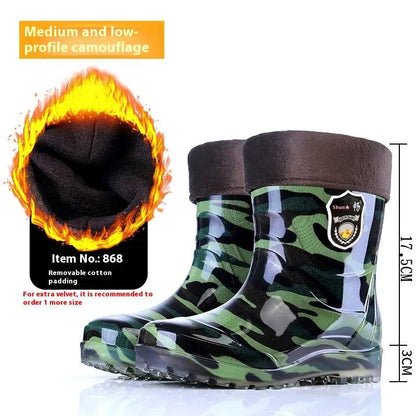 Popular Men's Tendon Bottom Camouflage Wear-resistant Rain Boots Fleece-lined Warm by Dropshipman