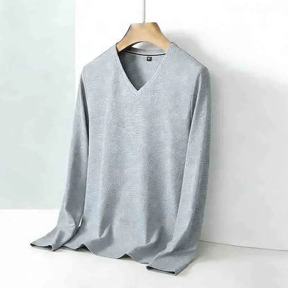 All-season Men's Light Gray V-neck Long Sleeve Knitwear Comfortable Casual Pullover for All Occasions by All Mart Bristol Ltd