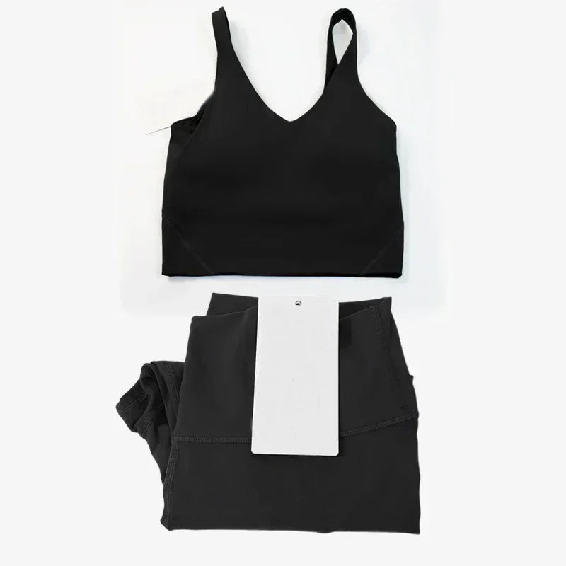 Classic women's 2-piece yoga outfit: U-shaped camisole top & high-waisted nude-feel leggings, suitable for fitness and workout. by All Mart Bristol Ltd
