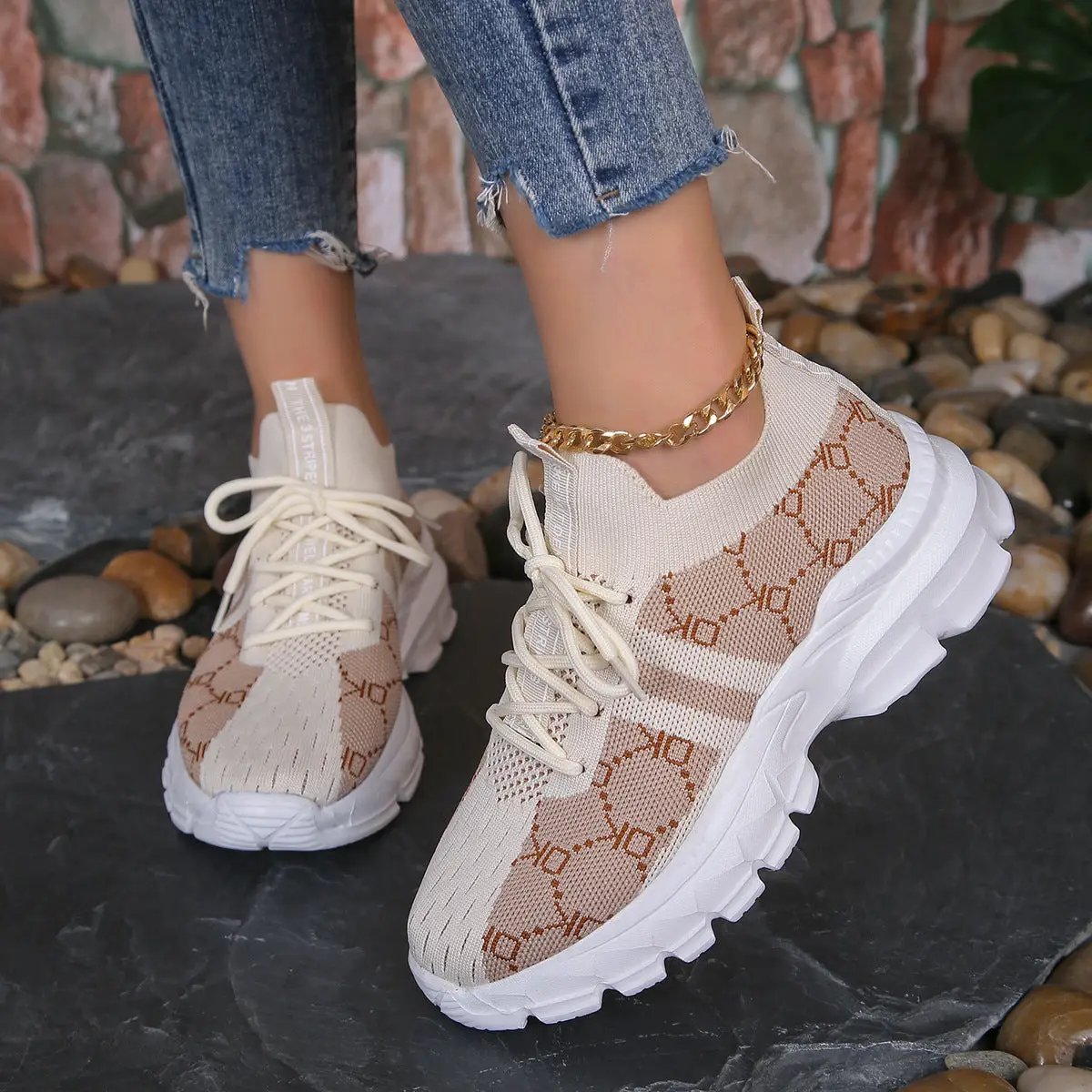 Women's Breathable Canvas Sneakers Mesh Lace Up Flat Shoes Fashion Casual Lightweight Running Sports Shoes by Dropshipman