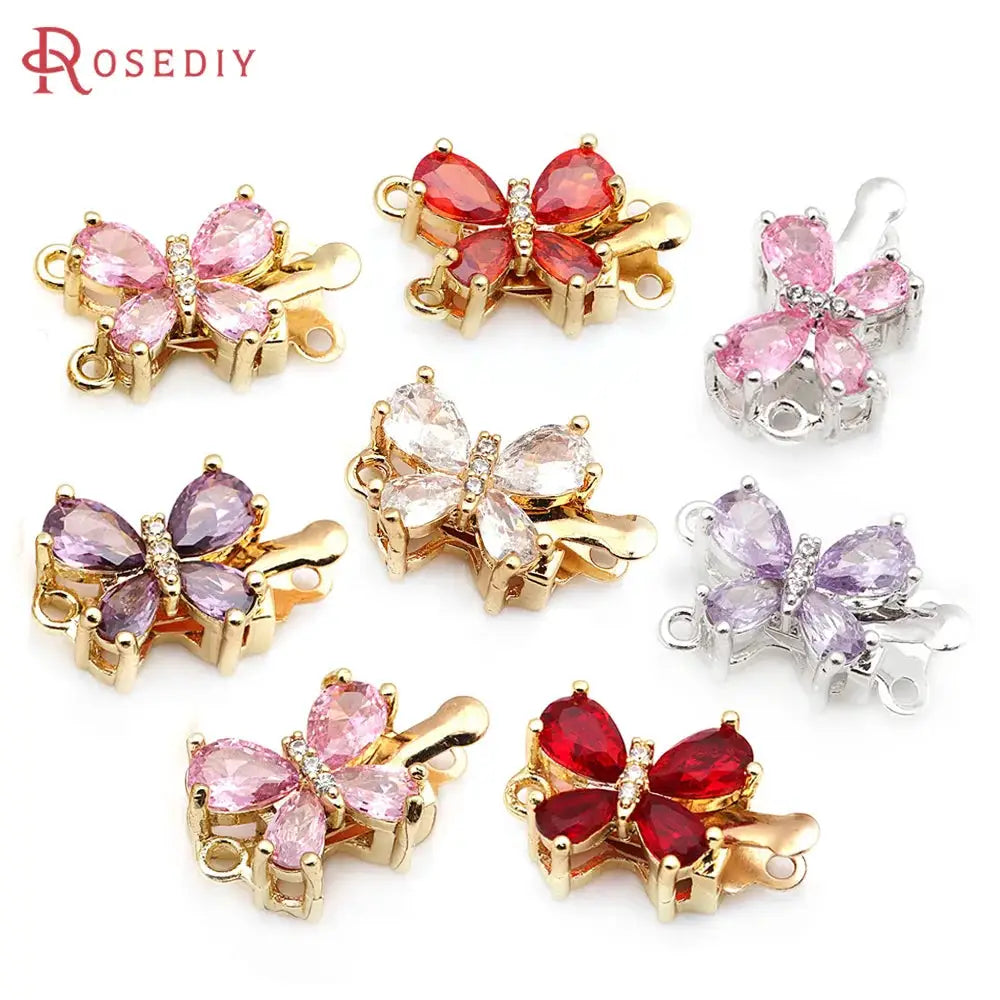 4 Sets 18K Gold Color Brass and Zircon Butterfly 1 Line and 2 Line Necklaces Connect Clasps Diy Jewelry Making Accessories by All Mart Bristol Ltd
