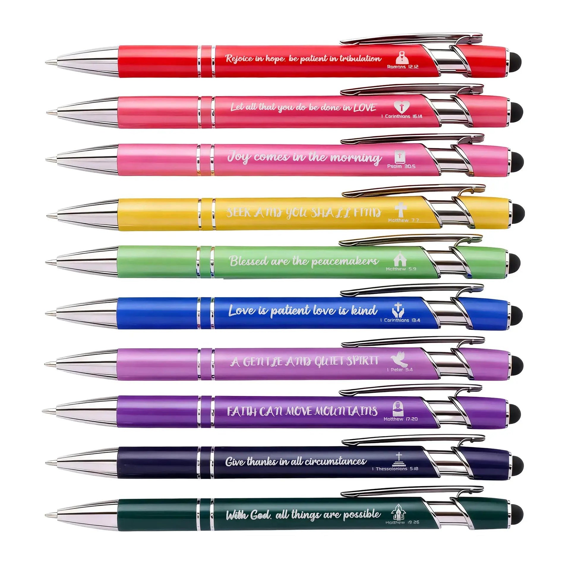 10/20 Pcs Bible Verse Ballpoint Pens with Stylus Tips, Smooth Black Ink Writing, Inspirational Faith Gifts for Women, Cute Pen for Nurses, School, Office, and Church Supplies by All Mart Bristol Ltd