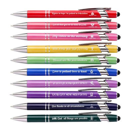 10/20 Pcs Bible Verse Ballpoint Pens with Stylus Tips, Smooth Black Ink Writing, Inspirational Faith Gifts for Women, Cute Pen for Nurses, School, Office, and Church Supplies by All Mart Bristol Ltd
