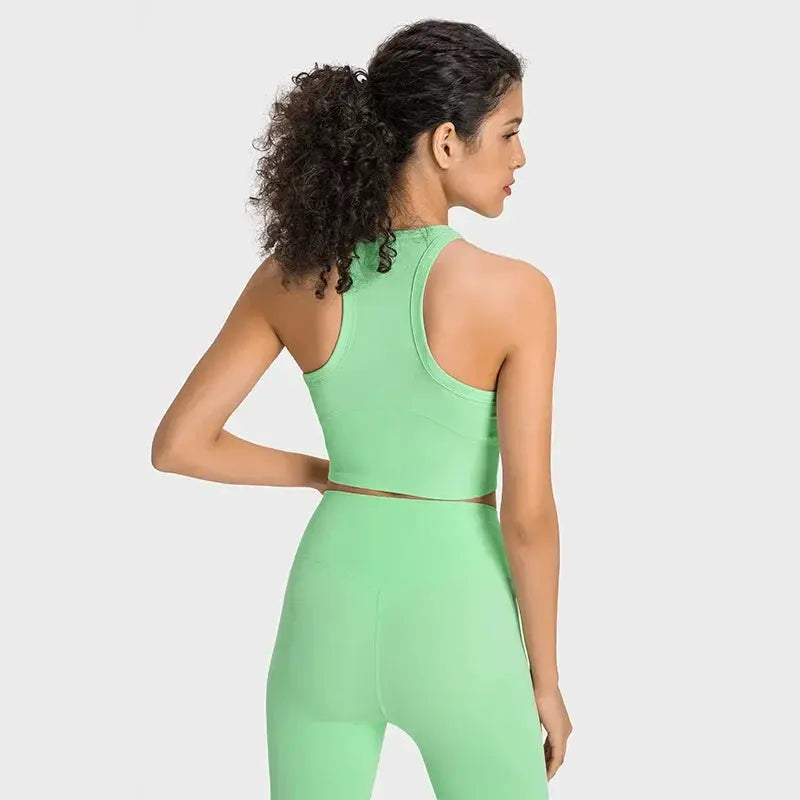 Built-in chest patch, high-end women's yoga vest, nude feel Leica gym exercise sports bra, hanging neck style by All Mart Bristol Ltd