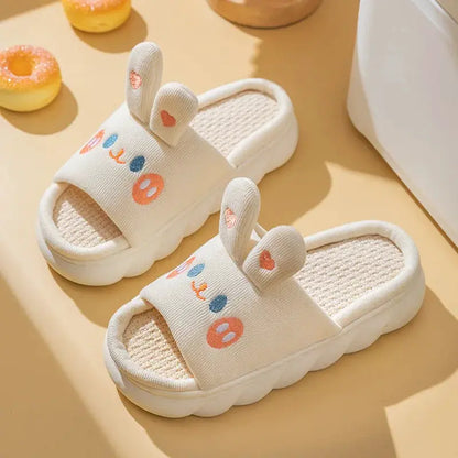 Home Linen Slipper for Women Cute Bunny Clouds Flip Flops Female Design Cozy Shoes Slides Four Season Platform Couples Sandals by All Mart Bristol Ltd