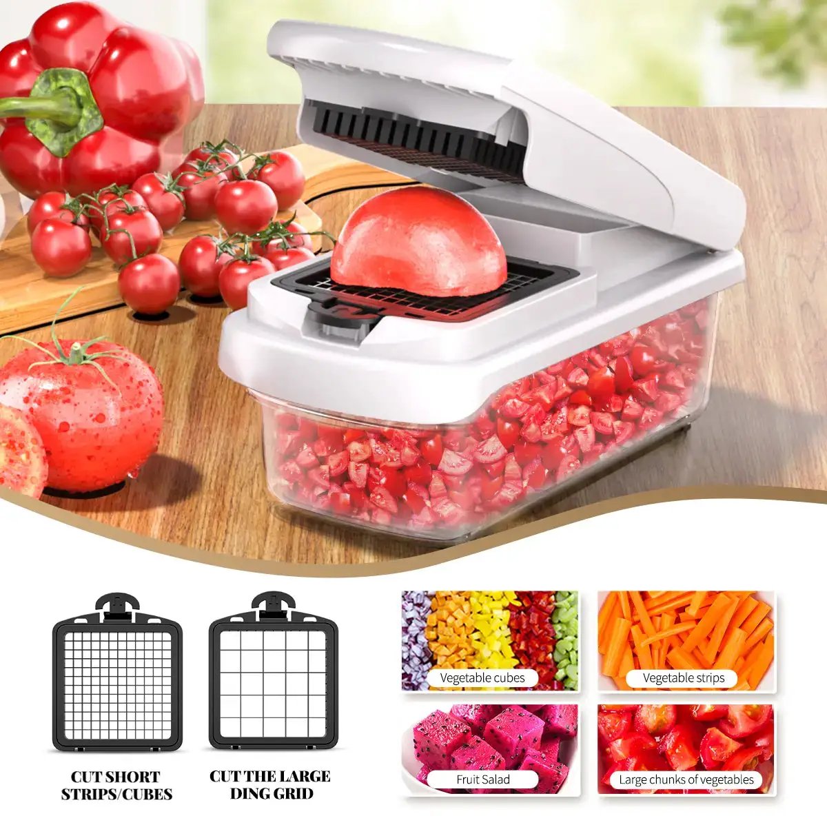 Original Professional Cutting Machine - Vegetable Chopper and Spiral Cutter, Food Chopper with Container, Fruit Slicer, Kitchen Tools and Gifts, Home Essentials (15 Chopping Functions, White) by All Mart Bristol Ltd